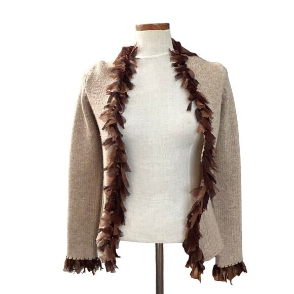 Boden Lambswool Fringe Knit Cardigan Sweater S Beige Quiet Luxury Fall Designer - Picture 13 of 13